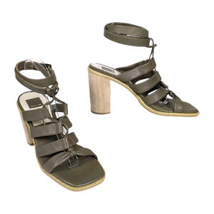 DOLCE VITA Grey Olema Block Heeled Sandal Leather Wrap Around Ankle Women's 9